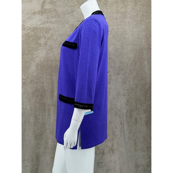 Ming Wang Jacket Womens Small Purple Black‎ Crochet Chain Contrast Knit Cardigan - Picture 4 of 12